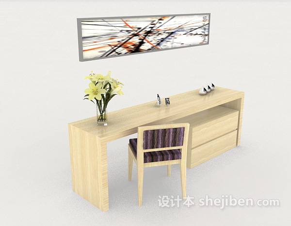 简约木质桌椅3d模型下载