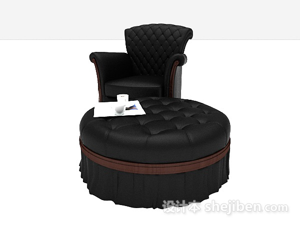 欧式木质黑色单人沙发3d模型下载