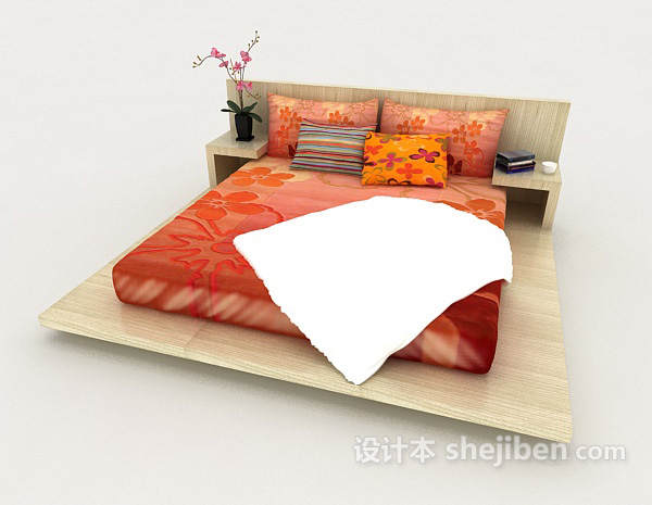 现代风格实木家庭床3d模型下载