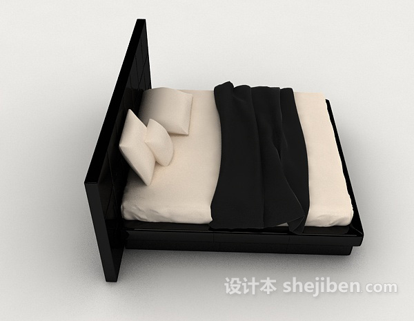 设计本商务简约黑色双人床3d模型下载