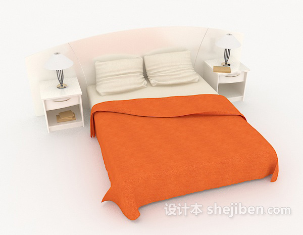 现代风格现代简约橙色双人床3d模型下载