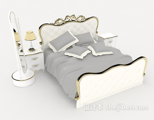 欧式风格白色简单欧式双人床3d模型下载