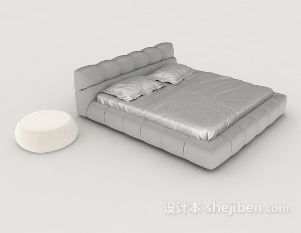 简单灰色双人床3d模型下载