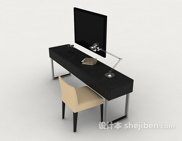 设计本黑色简约桌椅组合3d模型下载