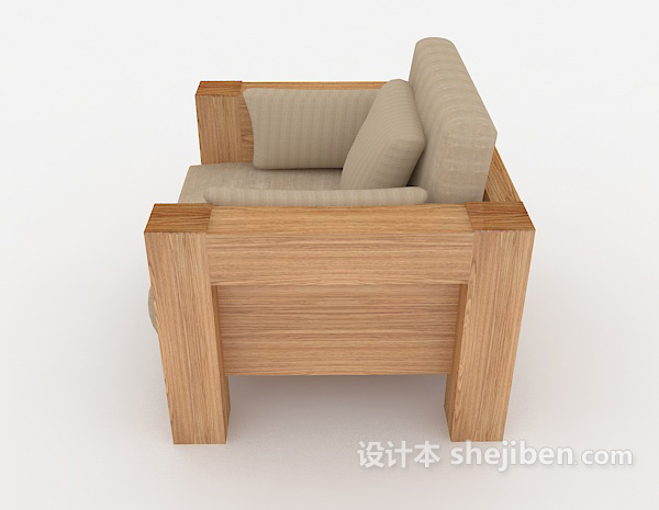 设计本现代简约单人木质沙发3d模型下载