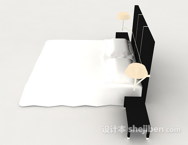 设计本商务木质简单白色双人床3d模型下载
