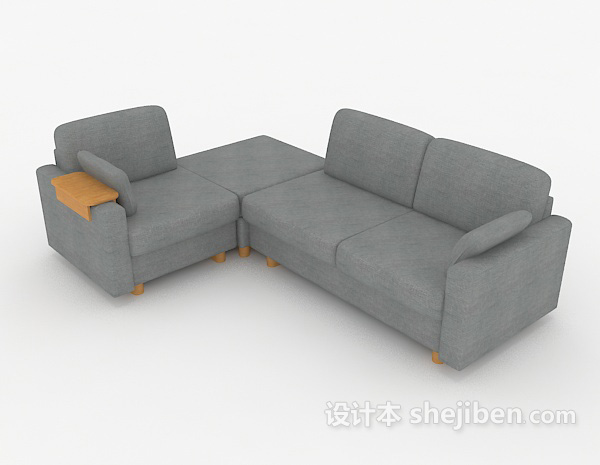 现代灰色简约多人沙发3d模型下载