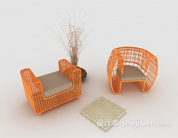 免费个性镂空单挑沙发组合3d模型下载