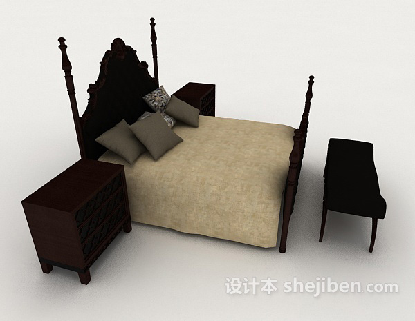 设计本常见欧式双人床3d模型下载
