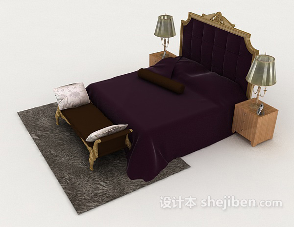 设计本欧式复古紫色双人床3d模型下载