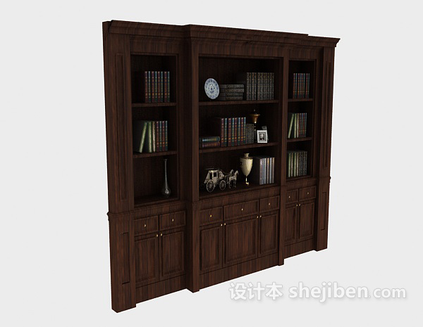 免费欧式棕色实木书柜3d模型下载