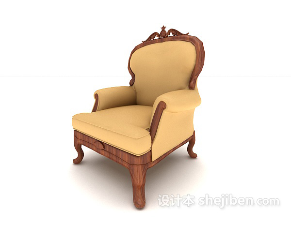 欧式木质棕色单人沙发