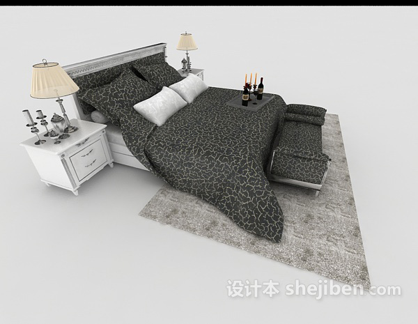 免费欧式风格简约双人床3d模型下载