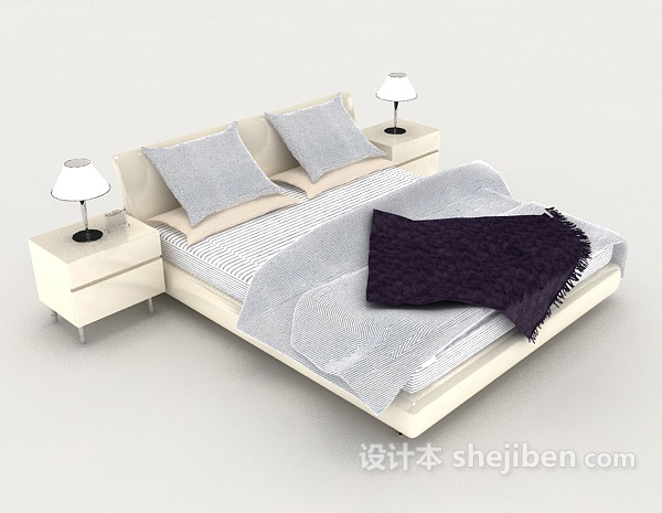 白色居家现代双人床3d模型下载