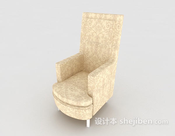 设计本欧式黄色花纹单人沙发3d模型下载