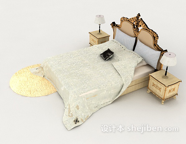 设计本欧式复古家居双人床3d模型下载