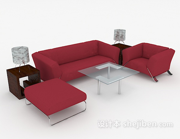现代简约红色组合沙发