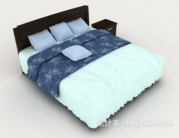 简单实木风格双人床3d模型下载