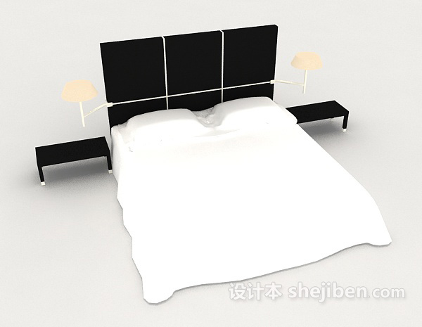 现代风格商务木质简单白色双人床3d模型下载