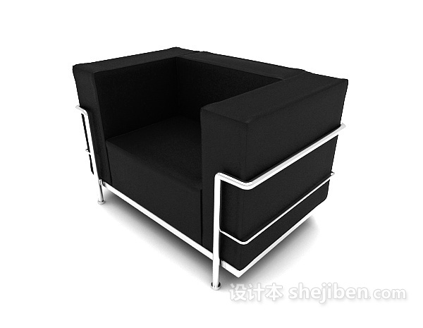 简约方形黑色休闲单人沙发3d模型下载