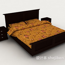 新中式简约双人床3d模型下载