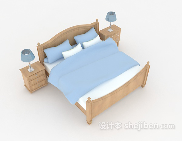 清新单色双人床3d模型下载