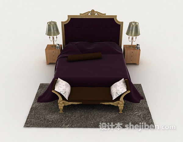 欧式风格欧式复古紫色双人床3d模型下载