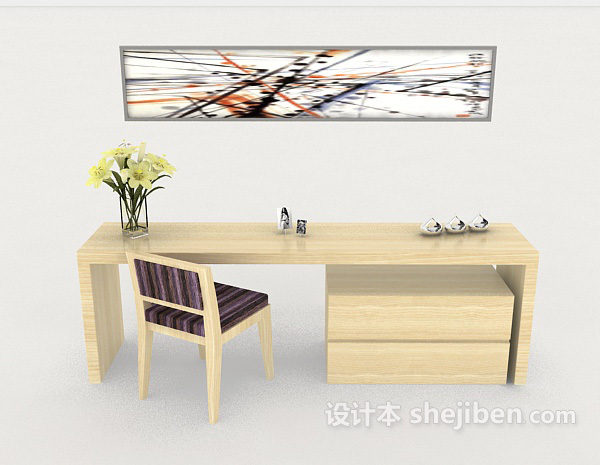 现代风格简约木质桌椅3d模型下载