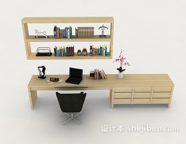 免费简约木质桌椅组合3d模型下载
