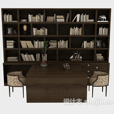 深棕色木质书柜3d模型下载