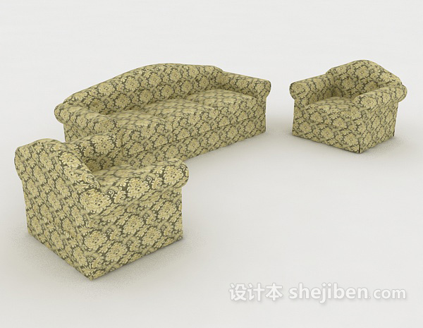 免费家居花纹绿色组合沙发3d模型下载
