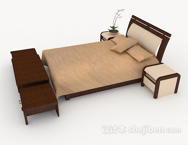 设计本家居简式双人床3d模型下载