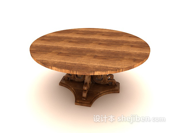 设计本新中式圆形木质餐桌3d模型下载