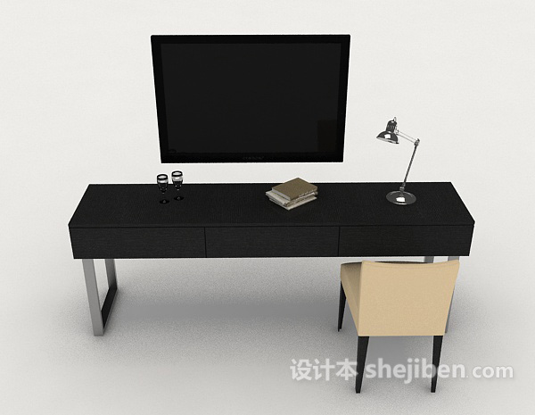 现代风格黑色简约桌椅组合3d模型下载