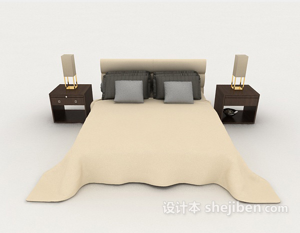现代风格浅色木质双人床3d模型下载