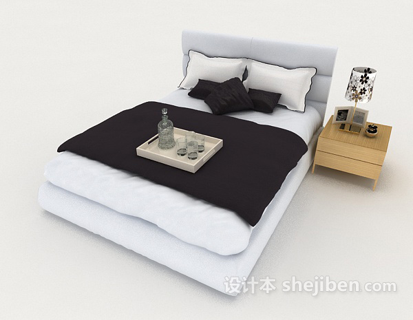 现代居家双人床3d模型下载