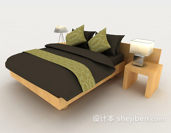 现代简约木质双人床3d模型下载