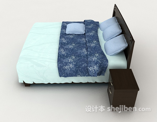设计本简单实木风格双人床3d模型下载