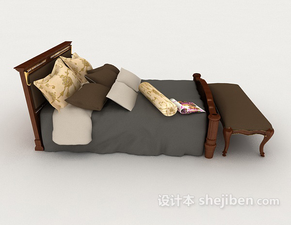 设计本木质简约家居双人床3d模型下载