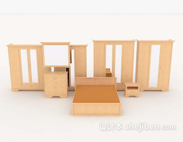 现代风格简单家居黄色床柜组合3d模型下载