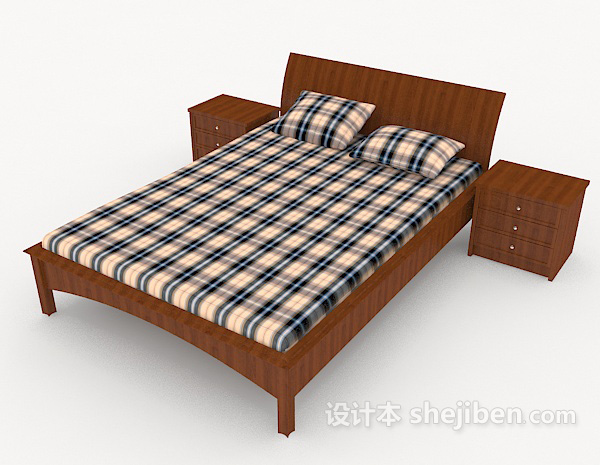 免费简约木质格子双人床3d模型下载