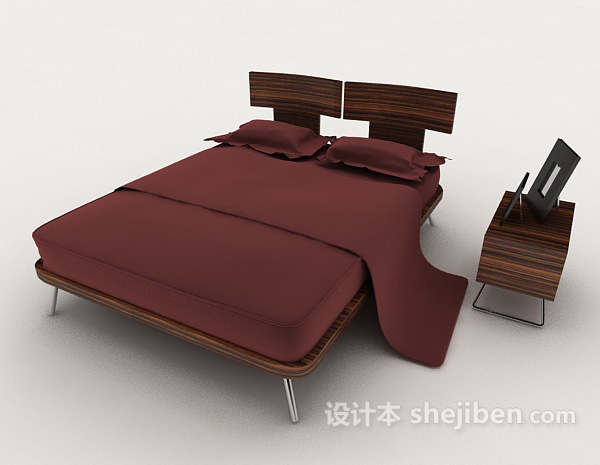 现代红色双人床3d模型下载