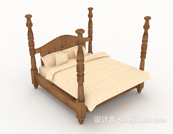欧式木质简约双人床3d模型下载