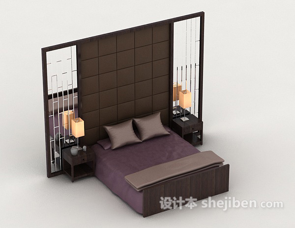 简单风格现代双人床3d模型下载