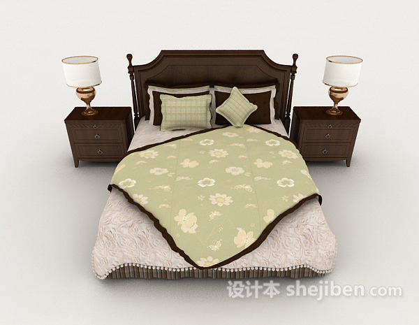 现代风格现代风格木质双人床3d模型下载
