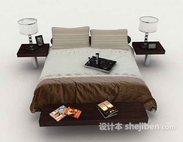 现代风格现代家居灰棕色双人床3d模型下载