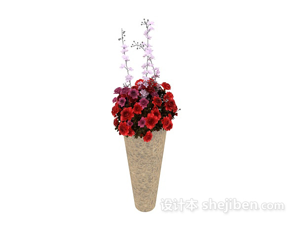 设计本红色花朵盆栽3d模型下载