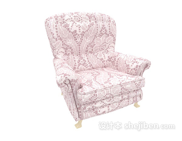 免费欧式粉色花纹单人沙发3d模型下载