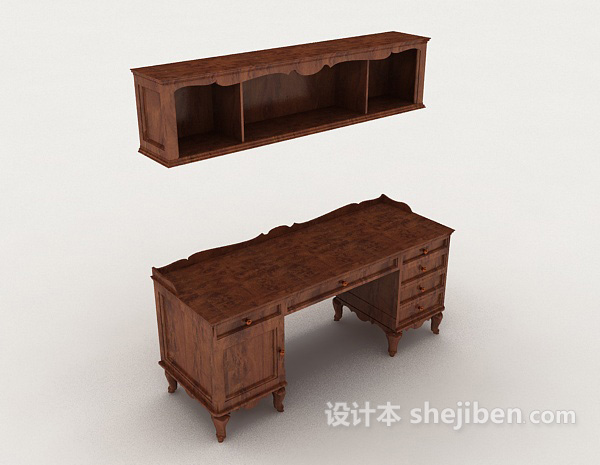 中式实木书桌柜3d模型下载