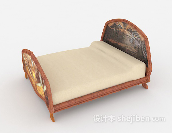 免费个性木质棕色双人床3d模型下载